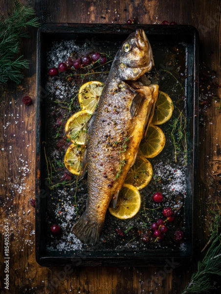 Obraz Roasted Christmas Carp with Herbs – AI Generative