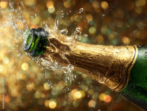 Obraz Champagne Bottle Celebration Splash – AI Generative