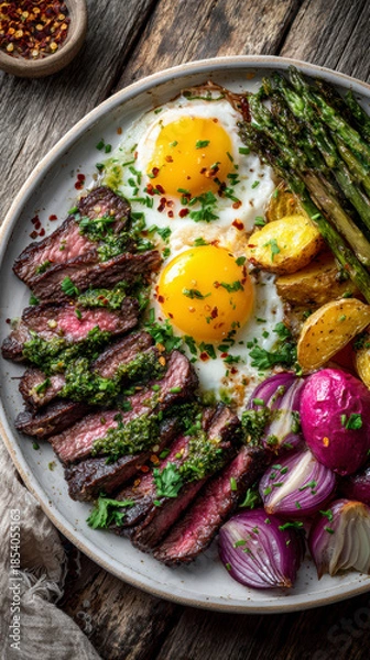 Obraz Steak and Eggs with Vegetables – AI Generative