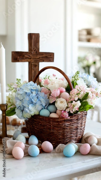 Obraz Rustic Easter Basket with Cross – AI Generative