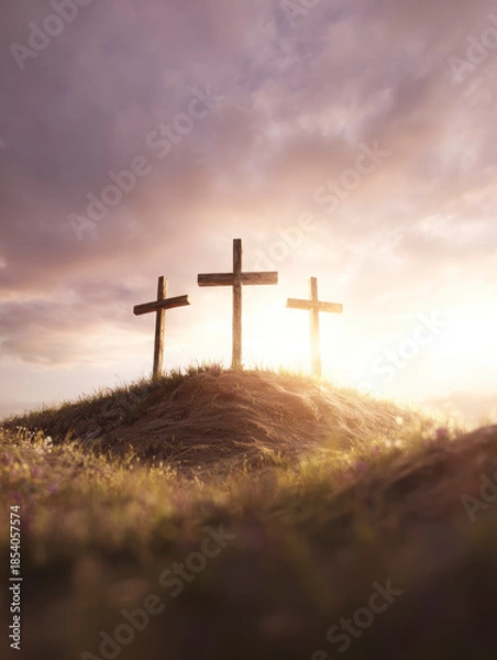 Obraz Three Crosses at Sunrise – AI Generative