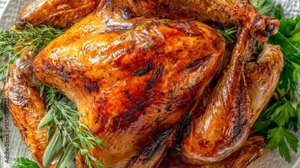 Obraz Golden Roast Turkey with Herbs – AI Generative