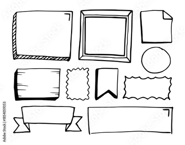 Obraz set of hand-drawn vector frames doodle illustrated text boxes empty blank frame collection
