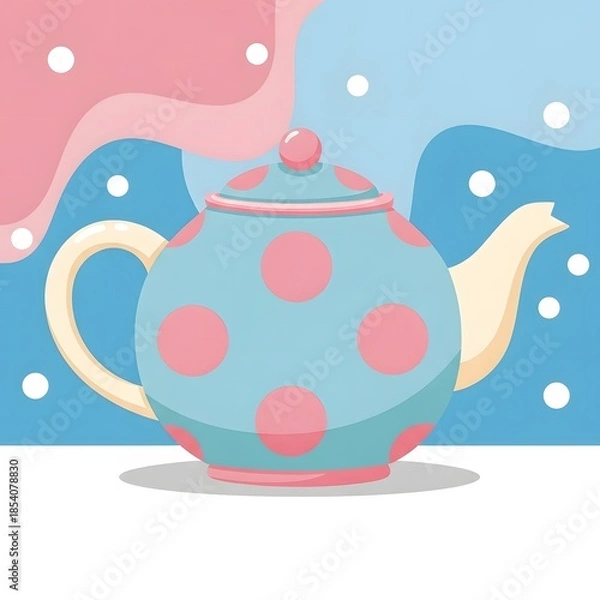 Obraz Polka dot teapot against blue background