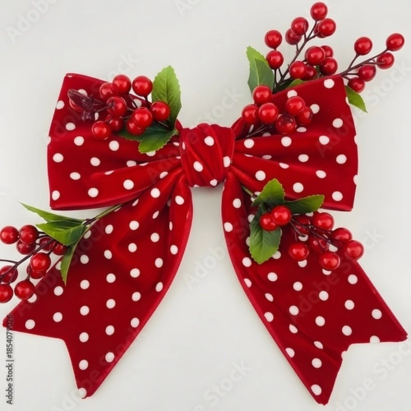 Obraz Red polka dot bow with berries