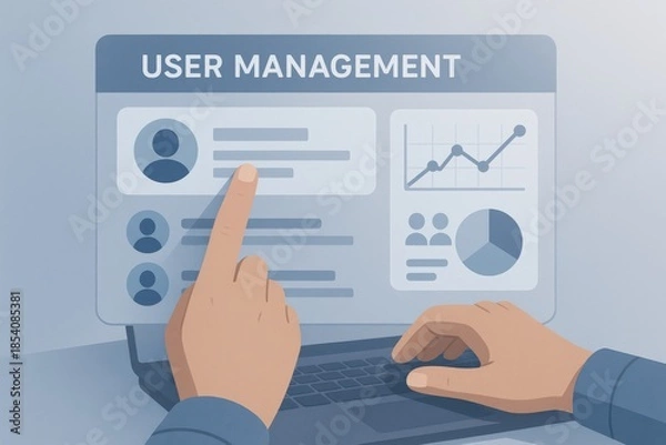 Fototapeta User management interface displaying analytics and user profiles, emphasizing data-driven decision-making and system efficiency in digital environments.