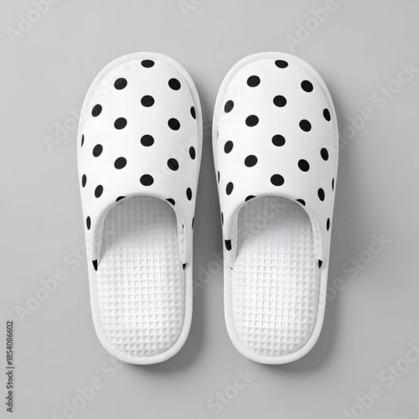 Obraz White slippers with black polka dots