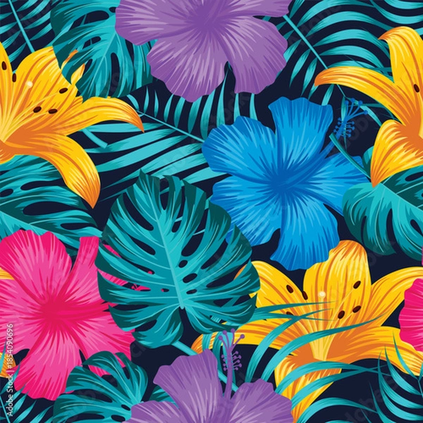 Obraz Floral seamless pattern with leaves. tropical background
