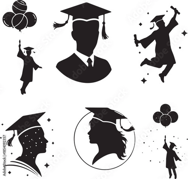 Fototapeta graduation silhouette illustration on white background 