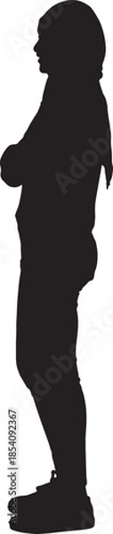 Obraz vector,side view of a silhouette of a woman standing with casual clothes with her head covered,arms crossed
