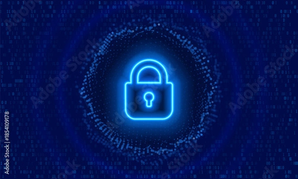 Obraz Cyber security shield with digital padlock icon. Data protection, secure access, digital encryption and online network security. Vector illustration.