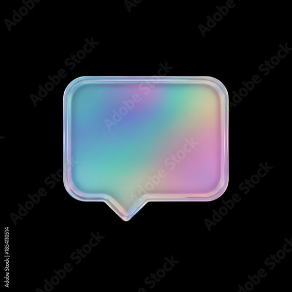 Obraz Holographic Speech Bubble 3D Icon - Iridescent Communication Symbol on Black