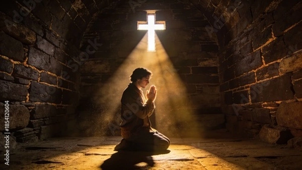 Obraz 십자가빛을받으며기도하는사람