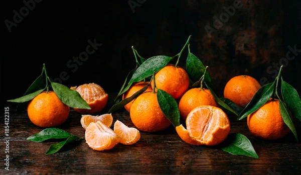 Obraz tangerines with leaves