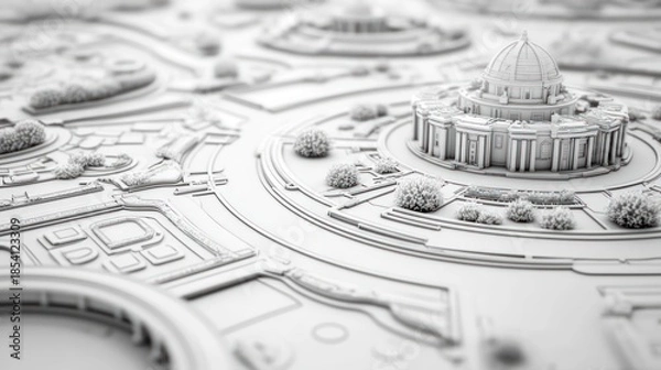 Fototapeta Architectural model circular building with landscaping