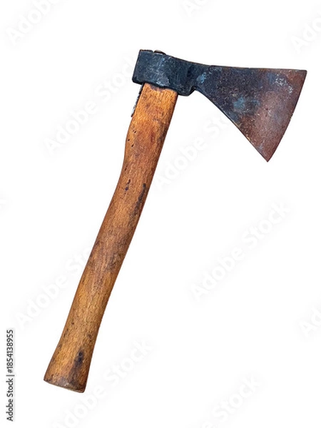 Obraz Old rustic axe with wooden handle having rusted blade