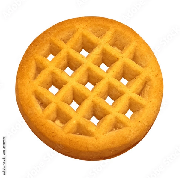 Obraz Round waffle cookie with a grid pattern on transparent background