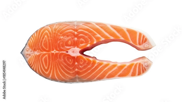 Obraz Fresh salmon steak isolated PNG on transparent background, raw fish fillet for healthy eating and gourmet seafood dishes