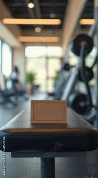 Obraz Card on a table in a gym room gift card concept copy space
