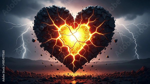 Obraz Fiery heart explosion in a dark landscape