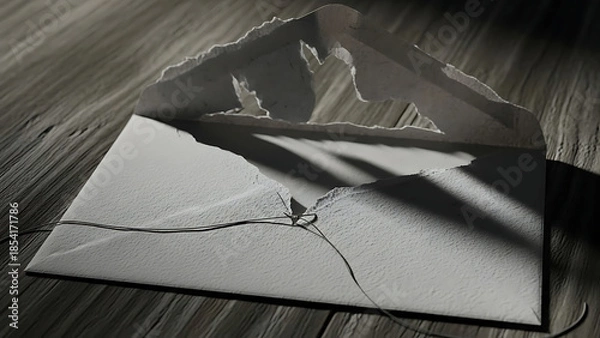 Obraz Cracked and broken envelope on wooden surface with shadows