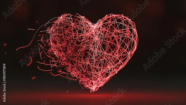 Obraz Glowing red heart made of electric wires on dark background