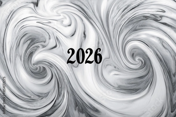 Obraz 2026年 モノクロ大理石テクスチャの年賀背景（コピースペース）