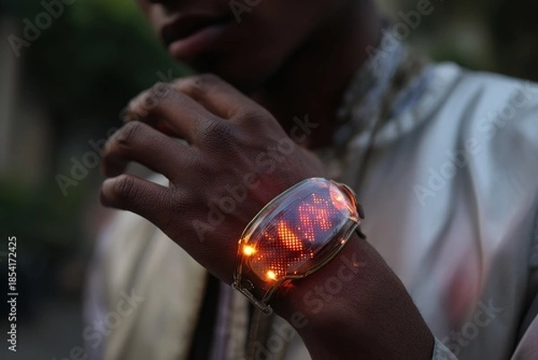 Obraz wearable gadget with glowing biometric scanner and digital feedback