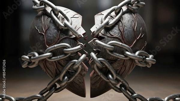 Obraz A heart bound by chains and padlocks with a sharp spike
