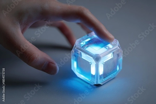 Obraz compact futuristic gadget resembling a glowing cube with interactive display