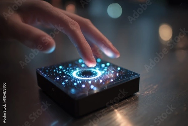 Obraz compact gadget emitting interactive holographic music controls