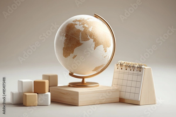 Obraz Exploring the world with a globe and calendar on a minimalist travel theme