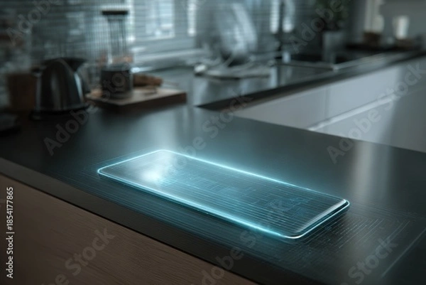 Obraz sleek gadget with holographic interface controlling smart home devices