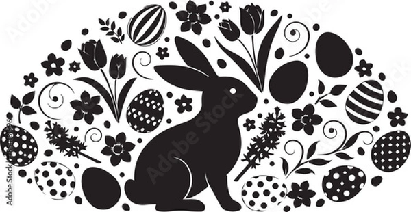 Obraz Elegant easter bunny surrounded by decorative eggs and flowers