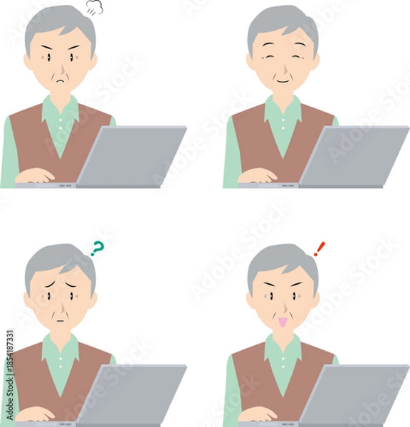 Obraz ノートPCとシニア男性②