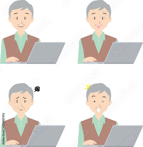 Obraz ノートPCとシニア男性①