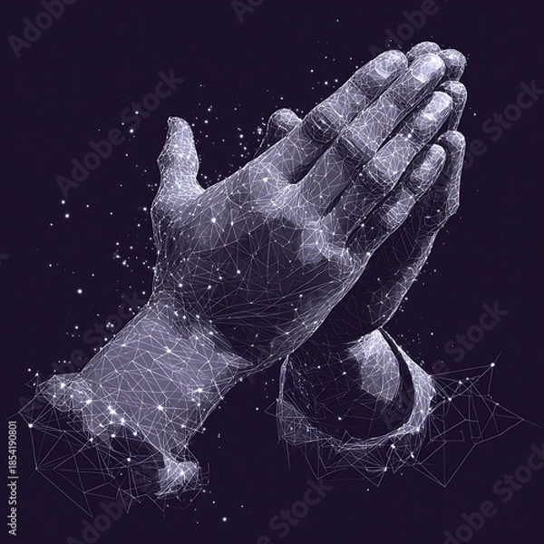 Obraz Digital prayer hands network abstract dark high resolution image