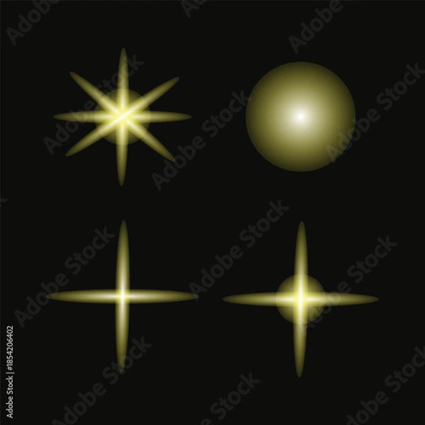 Obraz Golden Sparkling Star Lens Flare and Glowing Light Effect Set on Black Background