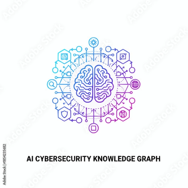 Obraz AI Cybersecurity Knowledge Graph Concept with Brain and Icons