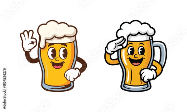 Fototapeta Two Cartoon Beer Glasses with Different Gestures