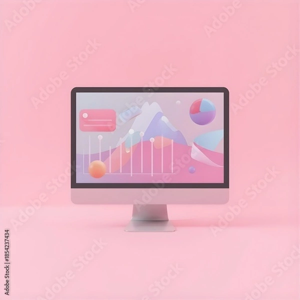 Obraz Computer display with vector design interface in modern 3D illustration