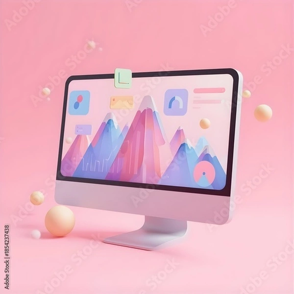 Obraz Computer display with vector design interface in modern 3D illustration