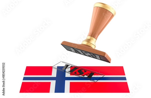Obraz Norwegian visa stamp, wooden seal. 3D rendering