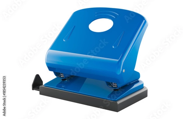 Obraz Hole punch office tool, blue paper puncher. 3D rendering