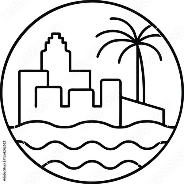 Obraz Beach City Skyline Flat Vector Illustration on White Background