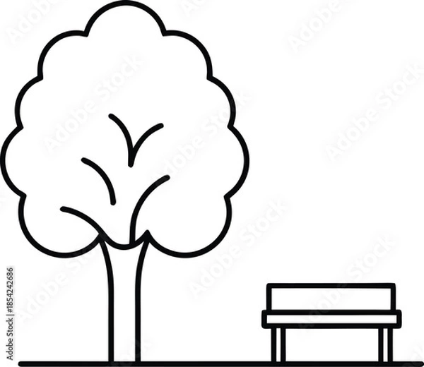 Obraz City Park Bench Tree Flat Vector Illustration on White Background