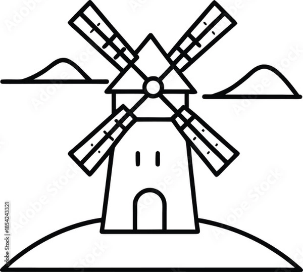 Obraz Windmill hill vector illustration on white background