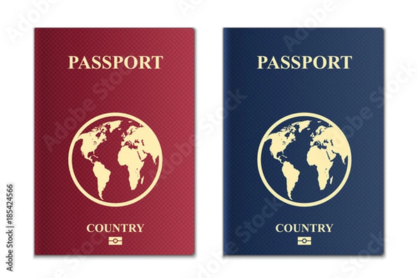 Fototapeta Creative vector illustration of passports with globe map isolated on transparent background. Art design. Front cover international identification document. Abstract concept graphic element