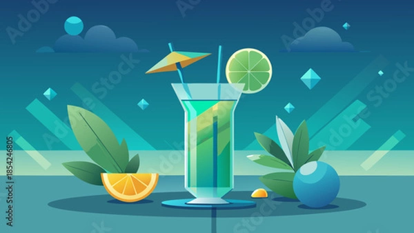 Fototapeta Gradient-forward cocktail scene with vibrant gradient glass and crisp vector forms
