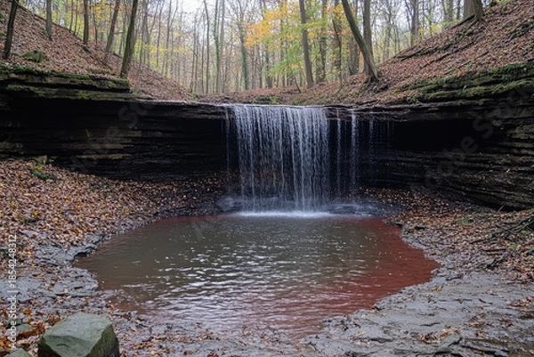Obraz small forest waterfall in autumn background
